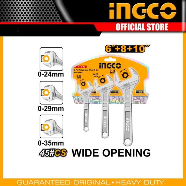 3 Pcs Adjustable
wrench set HADWK031 | Company: INGCO | Origin: China