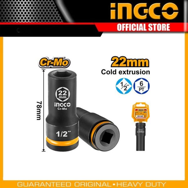 1/2"DR. Deep impact
socket HDIS12222L | Company: INGCO | Origin: China