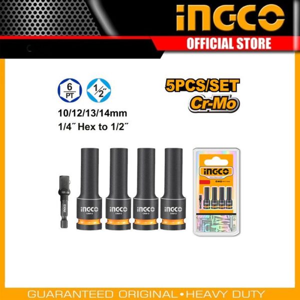 5 Pcs 1/2"DR. Deep
impact socket set HKISSD12052L | Company: INGCO | Origin: China