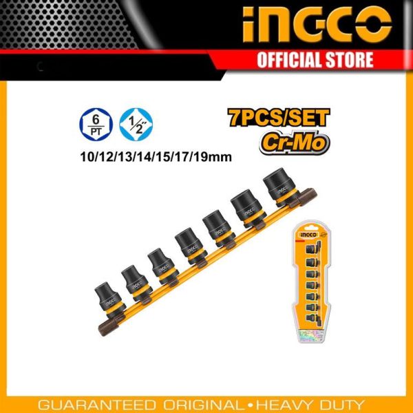 7 Pcs 1/2"DR. Impact
socket set HKISSD12071 | Company: INGCO | Origin: China