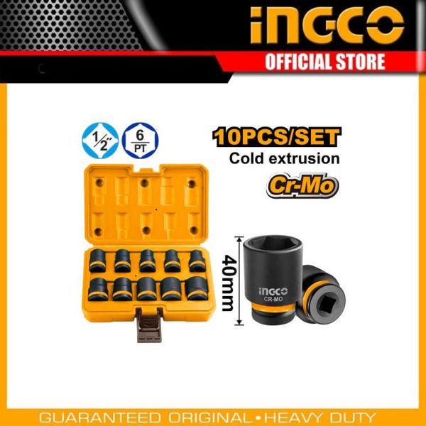 10 Pcs 1/2" DR.
Impact socket set HKISSD12101 | Company: INGCO | Origin: China