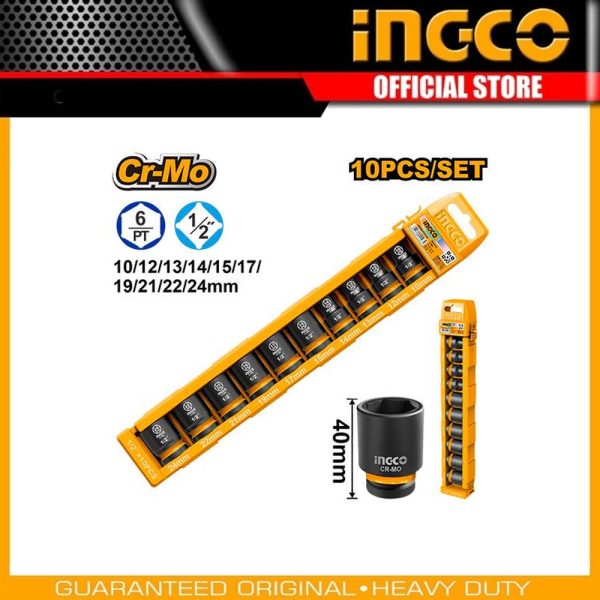 10 Pcs 1/2" DR.
Impact socket set HKISSD12106 | Company: INGCO | Origin: China