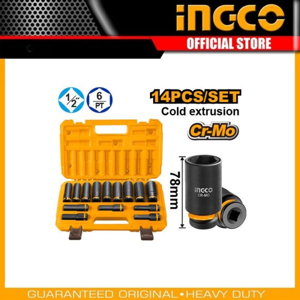 14 Pcs 1/2"Dr. Deep
impact socket set HKISSD12143L | Company: INGCO | Origin: China