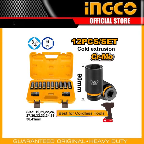 12 Pcs 3/4" DR. Deep
impact socket set HKISSD34126L | Company: INGCO | Origin: China