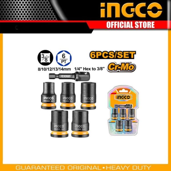 6 Pcs 3/8"DR. Impact
socket set HKISSD38061 | Company: INGCO | Origin: China