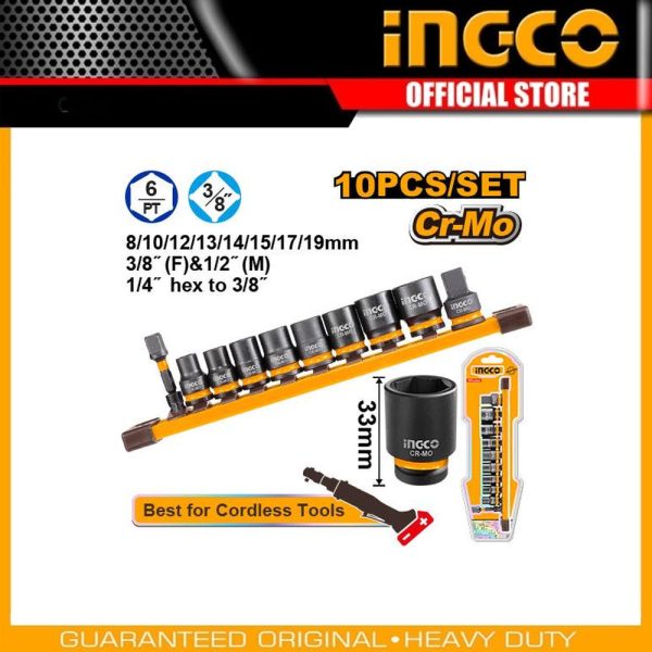 10 Pcs 3/8" DR.
Impact socket set HKISSD38104 | Company: INGCO | Origin: China