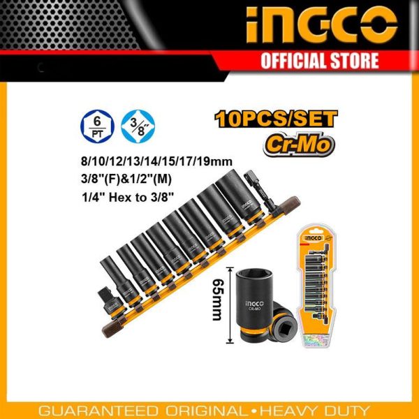 10 Pcs 3/8"DR. Deep
impact socket set HKISSD38105L | Company: INGCO | Origin: China