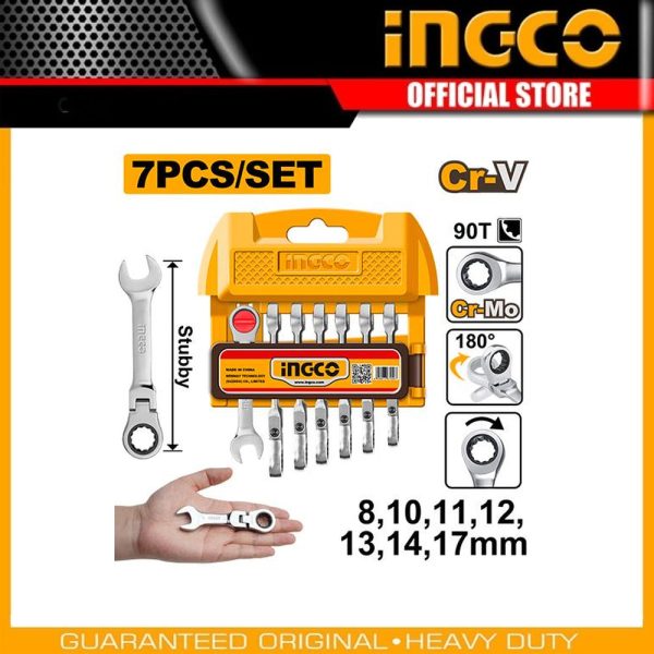 7 Pcs Short flexible
ratchet spanner set HKSPAR2075 | Company: INGCO | Origin: China