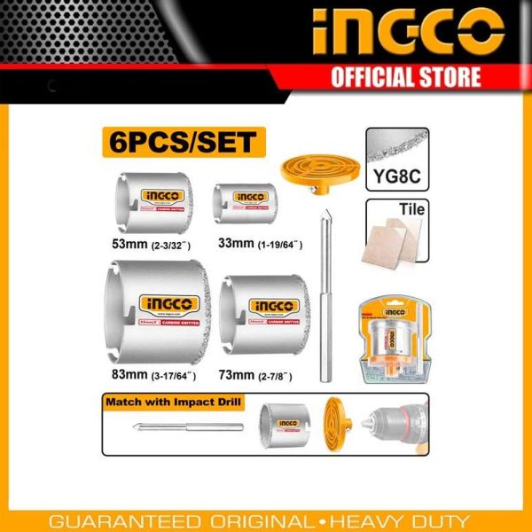 6Pcs Carbide gritted
hole saw set HSB4061 | Company: INGCO | Origin: China