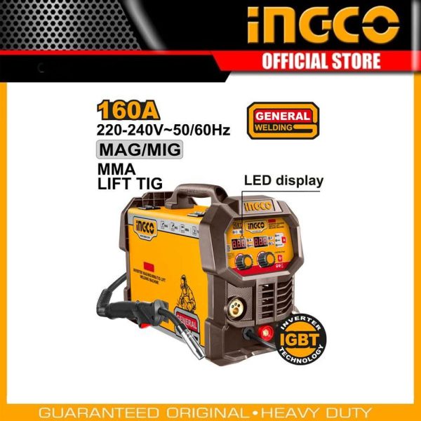 Inverter
MAG/MIG/MMA/TIG
Lift welding machine ING-MGT16058 | Company: INGCO | Origin: China