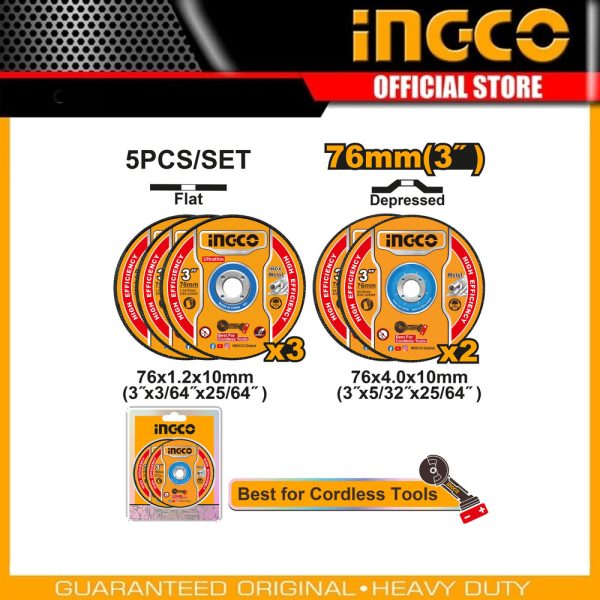 5PCS Abrasive metal
cutting and grinding
disc set MCD303768 | Company: INGCO | Origin: China